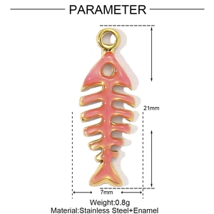 Fishbone pendant dimensions 21x7mm in pink enamel and gold stainless steel finish