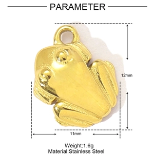 Detailed size parameter view of the gold stainless steel frog pendant with dimensions