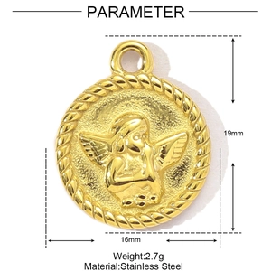 Details zu 16mm Gold-Edelstahlanhänger mit Engel-Relief, Maßen und Gewichtsangaben