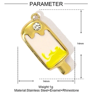 Macro shot of 14mm ice cream pendant made of stainless steel with enamel and rhinestone