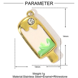 Macro detail of ice cream pendant with green and white enamel on stainless steel