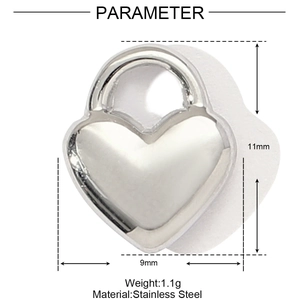 Detailed dimension guide for silver heart lock pendant in polished stainless steel
