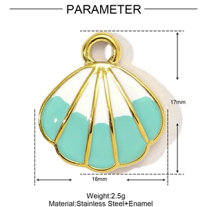 Detail of 17mm stainless steel and enamel shell charm with size and weight parameters