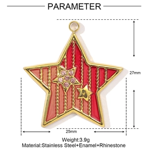 Detailed size chart for the star pendant showing dimensions of 27mm by 25mm in steel