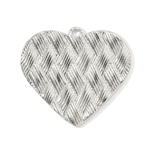 French vintage heart pendant in silver stainless steel with 3D woven texture detail