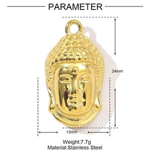 Detailed size specification for the gold Buddha head stainless steel pendant