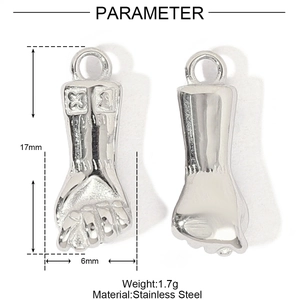 Schema dettagliato del ciondolo a pugno in acciaio inossidabile, 1,7g, 17mm x 6mm