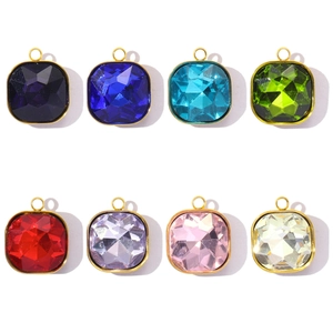 Pendentif Carré en Verre de Cristal et Acier Inoxydable Rétro Français pour Femmes DIY Bijoux Or Lunette Carrée Charme de Pierre
