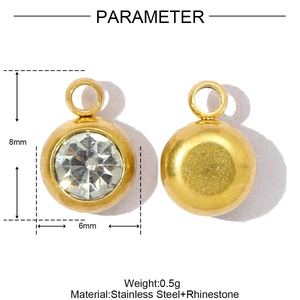 Pendentif pierre de naissance en acier doré avec cristal, taille 8mm par 6mm