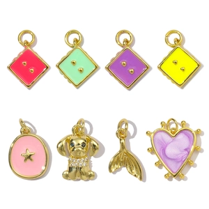 French Vintage Enamel Heart Dice Star Puppy Fish Tail Copper Pendant Charms DIY Necklace Jewelry Accessories For Women