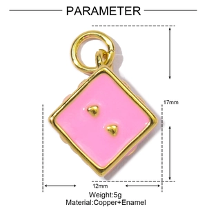 Pink enamel heart charm dimensions 17x12mm with weight 5g in gold-plated brass