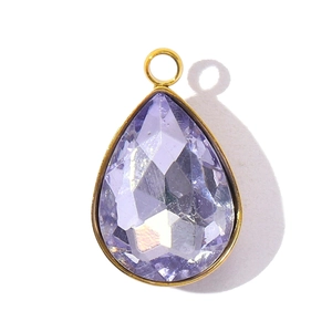 Teardrop purple crystal faceted pendant with gold metal frame for necklaces