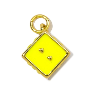 French style square gold pendant with yellow enamel inlay and double heart accents
