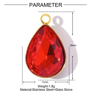 Detailed parameter diagram of teardrop red crystal pendant with gold steel frame