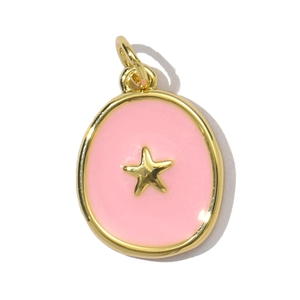 French style gold-plated oval pendant with pink enamel and a 3D star charm
