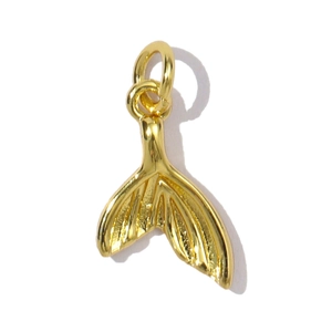 Polished gold whale tail pendant with a smooth mirror finish and circular bail