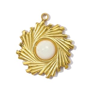 French style sunburst stainless steel pendant with round white stone inlay for women