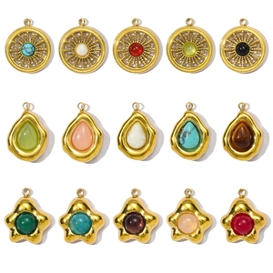 Franse Vintage Roestvrij Staal Natuursteen Hangers Voor Vrouwen DIY Sieraden Maken Waterdruppel Ster Zon Bloem Bedeltjes Goud