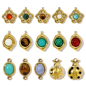 Roestvrijstalen Natuursteen Hangers Bloem Lieveheersbeestje Geometrisch Ovaal Molten Stijl Charms Voor DIY Sieraden Maken Vrouwen