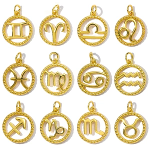 Vintage Copper Zodiac Sign Round Beaded Hollow Pendant DIY Jewelry Making Accessories For Necklace Bracelet Earrings