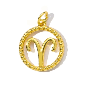 Detailed view of Aries zodiac charm with beaded texture in gold-plated finish
