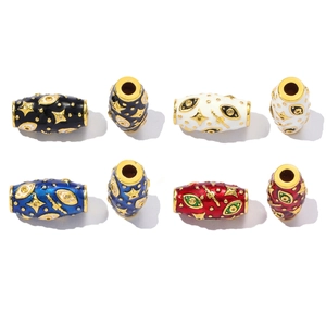 Copper Zircon Evil Eye Star Charms Gold Plated Enamel Cylindrical DIY Beads For Jewelry Making Bracelet Pendant Accessories