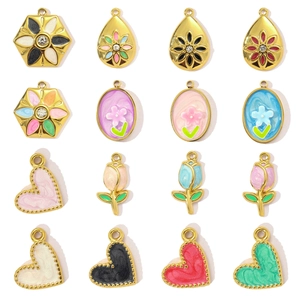 Stainless Steel Enamel Rose Flower Heart Pendant For Women DIY Jewelry Making Accessories Vintage Tulip Floral Charm