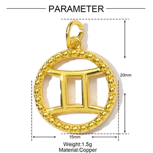 Detailed size and weight parameters of the Gemini copper zodiac pendant with 20mm height