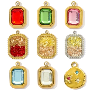 Vintage Stainless Steel Glass Stone Geometric Pendants Round Star Charms For DIY Necklace Bracelet Jewelry Making Women