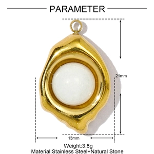 Gouden hanger met lavatextuur en natuursteen, toont afmetingen 21 mm x 13 mm