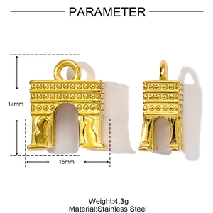 Détail du pendentif arc en acier inoxydable doré avec dimensions 17mm x 15mm