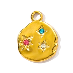 French vintage titanium steel round pendant with colored crystals and gold plating