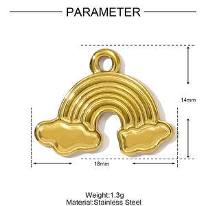 Pendentif arc-en-ciel en acier inoxydable doré poli mesurant 18 mm de large par 14 mm de haut