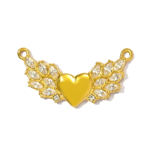 Connecteur pendentif cœur ailé doré avec pierres zircons marquises pour bijoux DIY