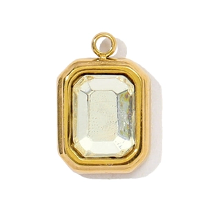 French vintage gold rectangle pendant with emerald-cut clear crystal in titanium steel