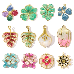 French Vintage Titanium Steel Enamel Flower Leaf Pendant Gradient Tulip Hydrangea Pendant DIY Jewelry Finding For Women Necklace Bracelet