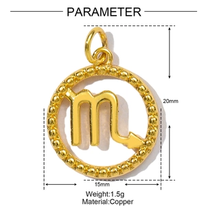 Detailed parameter view of Scorpio zodiac charm made of brass with 20mm height size