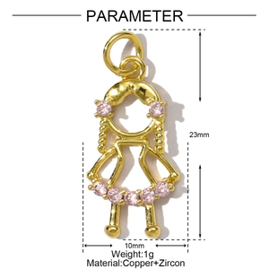 Detaillierte Spezifikationen für 23mm Goldmädchen-Anhänger mit Zirkon für DIY-Schmuck
