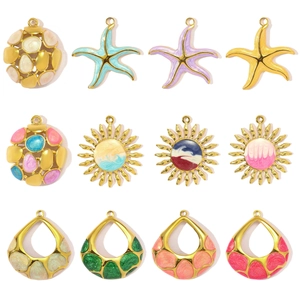 Colgantes Redondos Huecos de Estrella de Mar Sol de Acero Inoxidable Vintage Chapados en Oro Componentes de Joyería DIY para Collar Mujer