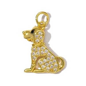 Goldener Hundeanhänger mit Zirkonia-Steinen für DIY-Halsketten und Armbänder