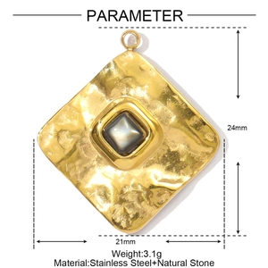 Spécifications de taille pour le pendentif carré en acier inoxydable avec pierre naturelle
