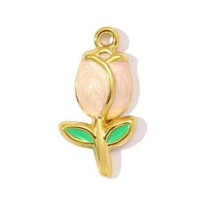 Pink enamel tulip pendant in stainless steel with gold finish and gradient rose design
