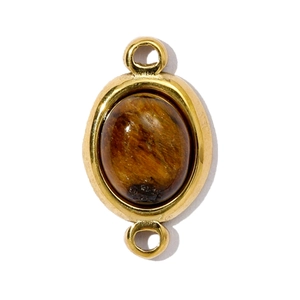 Detail van ovale tijgeroogsteen hanger met gouden titanium stalen frame voor DIY-sieraden