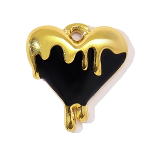 Ciondolo a cuore dorato stile francese con design a goccia in smalto nero lucido