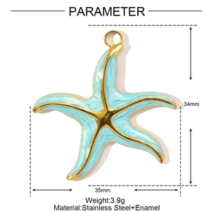 Dimensiones detalladas del colgante de estrella de mar azul en acero inoxidable