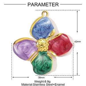 Size and weight parameters of colorful tulip enamel flower pendants in stainless steel