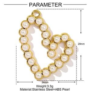 Parametri dimensionali del ciondolo a cuore con perle in acciaio inox per gioielli