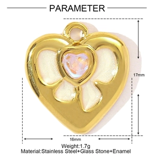 Detailed size and weight specs for the 17mm gold heart pendant with purple glass stone