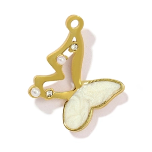 Ciondolo farfalla dorato con perle e smalto glitter per creazione di gioielli DIY