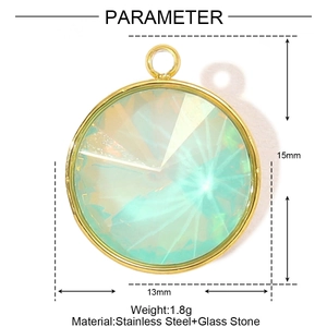 Detailed parameter diagram of gold stainless steel round glass pendant with dimensions